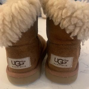 UGG Australian tan leather, Sherpa lined, button-close boots. Toddler size 7.